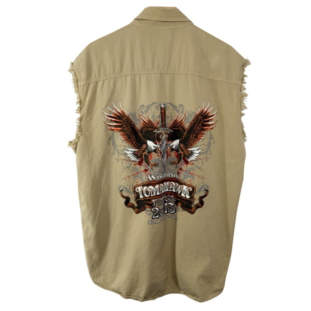 Bikerwear USA Mens XL Tan‎ Tomahawk Fall Ride 2013 Sleeveless Denim Shirt Vest